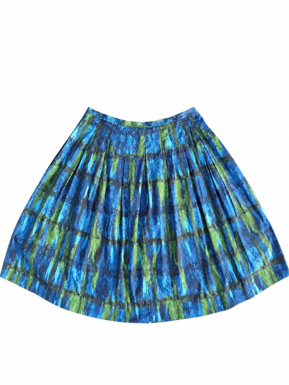 Vintage Talbots Y2K Blue Green Watercolor Pleated A-Line Skirt Size 8